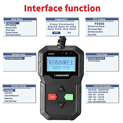 KONNWEI KW590 OBD2 Diagnostic Tool – Battery Tester, Full OBDII Functions Code Reader, Engine Fault Code Scanner, Check Engine Light Reset, Universal Car OBD2 Scanner,or Vehicles 1996 & Newer