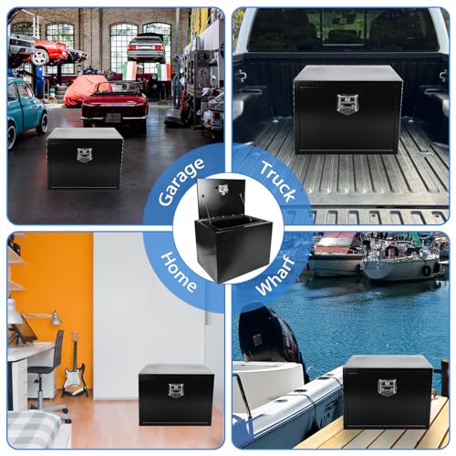 BLACKHORSE-RACING Steel Truck Tool Box,Underbody Heavy Duty Trailer Tongue Truck Box with T-Handle Lock Pick Up Truck Tool Box Storage Organizer - Black24 X18 X18 - size: 24" x 18" x 18"
