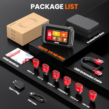 ANCEL V5HD PRO Heavy Duty Truck Scanner, Diesel Diagnostic Tool with DPF Regen & Bi-Directional Control, Full System Scan for Cummins Detroit Caterpillar Volvo Paccar, for Fleets & Truck Owners - style: V5HD PRO
