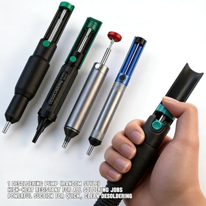 Soldering Iron Kit 80W LCD Adjustable Temperature 180-520C Soldering Kit 35-in-1 Welding Tool with ON/OFF Switch Solder Wire Filler Solder Head Unplugging Pump Bracket Tweezers Tape Blade Mask Gloves