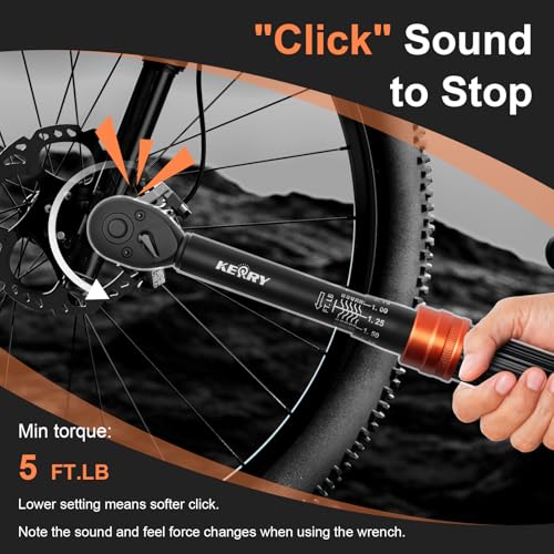 Kerry 3/8 Inch Drive Click Torque Wrench, 5-50 FT.LB/6.8-67.8 Nm, ±3% High Accuracy, Dual Range Scales, Clearly Graduated, Eeasy Read, Hardened Alumium Alloy, 72 Tooth Click Torque Wrench for Bike - size: 5-50FT.LB, style: 3/8"
