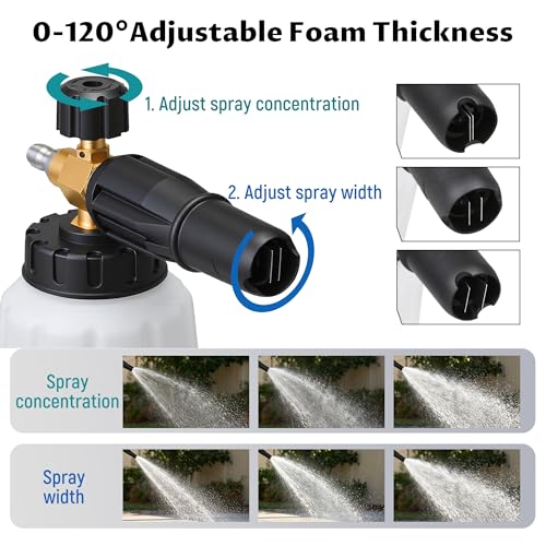 Lichamp Foam Cannon for Pressure Washer, 1000ml Wide Mouth Snow Foam Lance, 1/4 Inch Quick Connector, Adjustable Foam Thickness & Spray Width, Brass Head & Stainless Steel for Car, Driveway, Patio