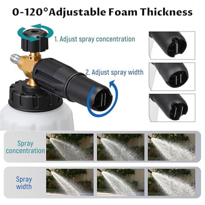Lichamp Foam Cannon for Pressure Washer, 1000ml Wide Mouth Snow Foam Lance, 1/4 Inch Quick Connector, Adjustable Foam Thickness & Spray Width, Brass Head & Stainless Steel for Car, Driveway, Patio