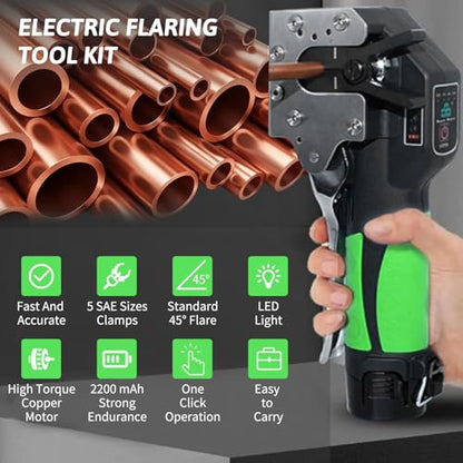Brake Flaring Tool Kit 1/4" - 3/4" Electric Flaring Tool for Copper Tubing Pipe Precision Flaring Tool HVAC 5 SAE Sizes Clamps 45° Eccentric Cone Flare Gauge Set with 2200mAh Powered Flare Tool Set - size: 13PCS Electric Flaring Tool Kit