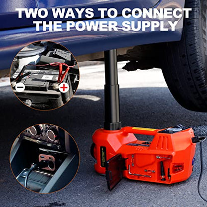 TYAYT Electric Car Jack Kit, 5 Ton Hydraulic Car Jack with Inflator Pump, 12V Portable Car Jack with LED Light for SUV MPV Sedan, Lifting Range 6 to 17.7 Inch (Red) - size: No electric wrench