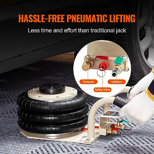 VEVOR Air Jack, 3 Ton/6600 lbs Triple Bag Air Jack, Airbag Jack with Six Steel Pipes, Lift up to 17.7 inch/450 mm, 3-5 s Fast Lifting Pneumatic Jack, with Short Handles for Car Repair - style: 3T/high 17.7in-short Handle