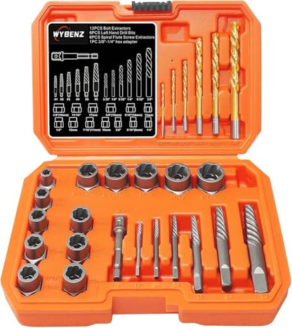 26PCS Screw Bolt Extractor and Left Hand Drill Bits Set, Easy Out Screw Extractor Set,Broken Bolt Extractor Kit, Stripped Bolt Extractor Socket Set for Remove Damaged Screws, Bolts, Studs and Nuts - size: 26PCS