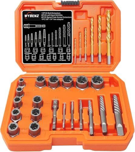 26PCS Screw Bolt Extractor and Left Hand Drill Bits Set, Easy Out Screw Extractor Set,Broken Bolt Extractor Kit, Stripped Bolt Extractor Socket Set for Remove Damaged Screws, Bolts, Studs and Nuts - size: 26PCS