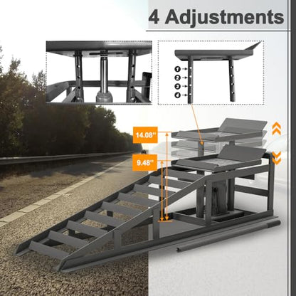 2 Pack Hydraulic Car Ramps 5T 11000lbs Low Profile Car Lift Service Ramps Truck Trailer Garage,Height Hydraulic Vehicle Ramps (Red) (45.14in x 12.60in x 16.21in Gray + 5T Car Ramps)