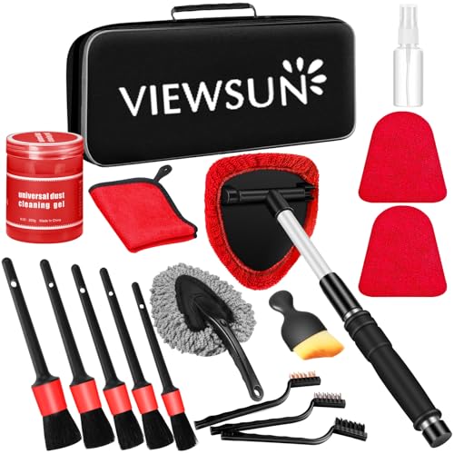 Windshield Cleaner Tool, 17Pcs Red Car Interior Cleaning Kit, Car Detailing Kit Interior Cleaner, Car Detailing Brushes, Car Cleaning Gel, Inside Cleaning Supplies Accessories for Women Girls - color: Red
