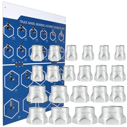 6-Point Truck Wheel Bearing Locknut Socket Set with Display Tool Board 9850, 3/4 inch Driver Axle Nut Socket Set Tools for Heavy Duty Truck 21 Pcs, High-Strength Steel