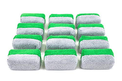 Autofiber Mini [Saver Applicator Terry] Ceramic Coating Applicator Sponge | 12 Pack | with Plastic Barrier to Reduce Product Waste. (Green/Gray) - color: Green/Gray