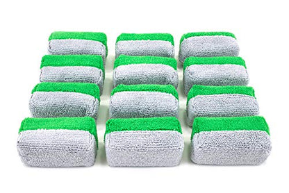 Autofiber Mini [Saver Applicator Terry] Ceramic Coating Applicator Sponge | 12 Pack | with Plastic Barrier to Reduce Product Waste. (Green/Gray) - color: Green/Gray