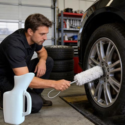 Angled Tire Lube Bucket Kit - 11.5" Lube Swabs + 1 Quart Bottle + Tire Tread Depth Gauge, Works for Tire Changing, Mounting & Maintenance (White, 4 Pcs) - color: white