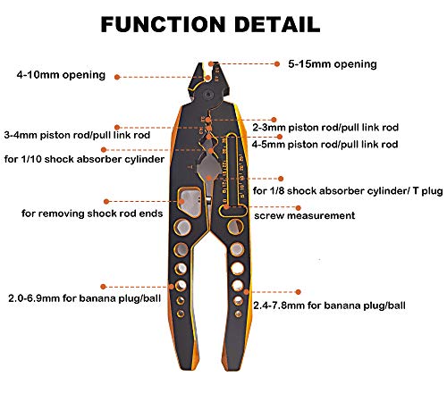 RC Shock Absorber Pliers Aluminum Alloy 4 in 1 RC Crawler Multifunction Pliers Tool RC Rod Ends Disassemble Tool for Traxxas HSP Car Black Gold - color: Black Gold