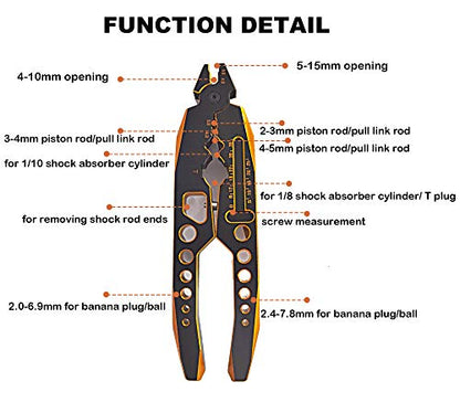 RC Shock Absorber Pliers Aluminum Alloy 4 in 1 RC Crawler Multifunction Pliers Tool RC Rod Ends Disassemble Tool for Traxxas HSP Car Black Gold - color: Black Gold