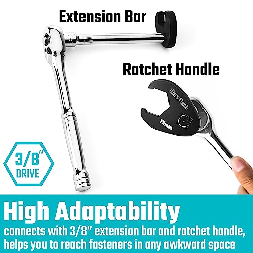DURATECH 10-Piece 3/8" Drive Crowfoot Wrench Set, Flare Nut Wrench Set, Metric, Size Covers 10-19mm, CR-V Steel, with Zipper Bag - size: Metric, style: Flare nut