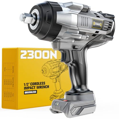 DIYtoolifz Cordless Impact Wrench 1/2" Compatible with DeWalt 20V Battery, 1700 Ft-lbs (2300 Nm) High Torque Impact Driver, Electric Impact Gun with 4 Modes & LED Light for Car, Truck(Bare Tool) - size: 1/2 inch, style: Compatible with Dewalt 20V Battery
