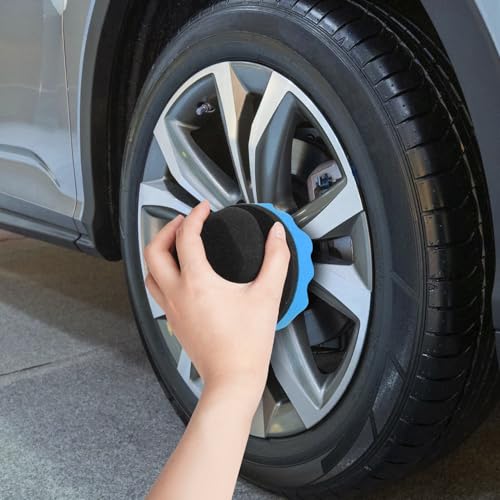 2 Pack Large Tire Shine Applicator Pad, Tire Hex Grip Applicator, Reusable Car Cleaning Supplies After Car Wash - color: A-gray and Blue