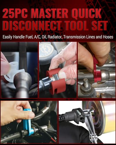 Reywoo 25 PC Fuel Line Disconnect Tool Set, Master Quick Disconnect Tool Set for A/C Fuel & Transmission Systems, Fuel Line Removal Tool Compatible with Ford Chevy GM Chevy Mazda