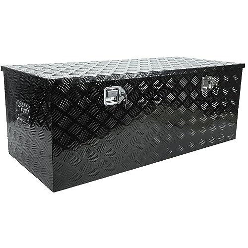 confote 48 Inch Heavy Duty Aluminum Stripes Plated Tool Box Pick Up Truck Bed RV Trailer Toolbox Square Storage Organizer with Side Handle, Lock and Keys, Waterproof -48"x 19.5"x 17.5"，Black - color: Black, size: 48"x 19.5"x 17.5"