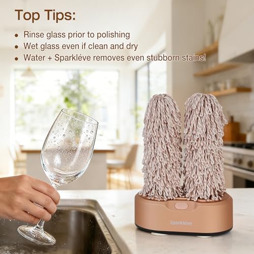 Home Glassware Polisher, World's First Affordable Spinning Glass Polisher, 600 RPM Dries, Polishes, All Glasses, Wet Glass and Spin For Sparkling Glassware, Champagne, Premium Painted - color: Champagne