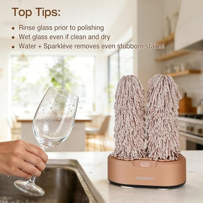Home Glassware Polisher, World's First Affordable Spinning Glass Polisher, 600 RPM Dries, Polishes, All Glasses, Wet Glass and Spin For Sparkling Glassware, Champagne, Premium Painted - color: Champagne