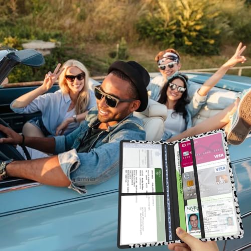 Car Registration and Insurance Holder, with Magnetic Closure for License, Cards and Documents, All Vehicle Needs and Car Accessories (Leopard-White) - color: Leopard-White