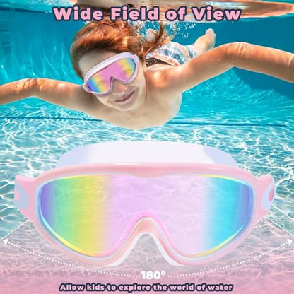 Keary 2 Pack Kids Swim Goggles for 3-15 UV Protection Anti-Fog Pool Water Swimming Goggles for Boys Girls Youth Toddler - color: Pink Mirrored & Cyan Blue