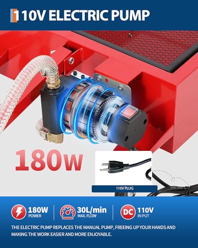 GarveeTech Low Profile Oil Drain Pan 110V | 25 Gal Metal Oil Change Pan Large Capacity with 180W Electric Pump, 8 ft Hose & Folding Handle for Cars, SUVs, Trucks, Buses - size: 25GAL-110V