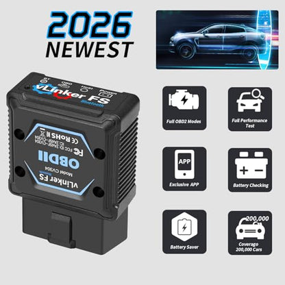 Vgate vLinker FS Bluetooth FORS-can 0BD2 Adapter for-d Fixd Car Diagnostic Tool OBD2 Scanner Bluetooth MS-CAN Work for iOS, Android & Windows, Black