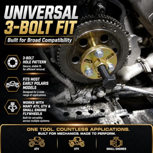 Moker Flywheel Puller for Early Polaris ATV Models,3-Bolt Mounting Pattern | Fits Polaris Trail Blazer 250 330 400 Trail Boss 330 Xpedition 325 425 Xpress Xplorer 300 400 500 Sportsman 400 450 500