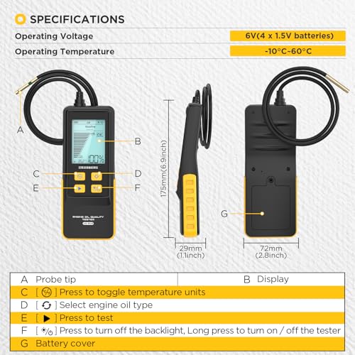 Engine Oil Quality Tester for Gasoline & Diesel | Digital Oil Diagnostic Tool Handheld Analyzer with 31.5in Probe, 2.8in Display - color: BLACK, size: Engine Oil Tester