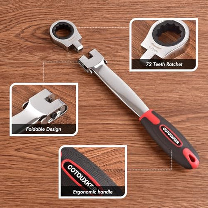 Flex Head Ratcheting Wrench Set, 1/4 to 3/4 Inch Ratchet Wrench Set with Interchangeable Heads for Mechanic Repair - style: SAE