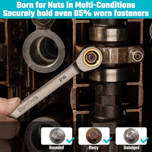 DURATECH Anti-Slip Ratcheting Wrench Set, Combination Wrench Set, 22-piece, Metric & SAE, 1/4" to 3/4" & 6-18mm, 72-Tooth, CR-V Steel, Nickel Plating, with Pouch - style: Anti-slip