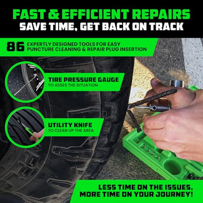Rhino USA Tire Emergency Kit - Portable 150 PSI Air Compressor & 86-Piece Heavy Duty Repair Plug Kit, Essential Roadside Fix & Inflator for Car, Truck, ATV, RV