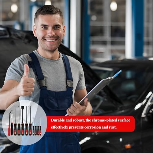 11PCS Car Carbon Steel Precision Hook and Pick Set, Gasket Scraper Hoses Puller Remover Hand Pickup Tool, Magnetic Telescoping Tool Kit for Automotive Electronic Maintenance (Red) - color: Red
