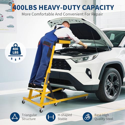 DEXSO Topside Automotive Engine Creeper - 400LBS Capacity, Adjustable Height 48"-66", Foldable Design with 6 Swivel Casters, Thickened Cushion & Tool Pouch (Yellow) - color: Yellow