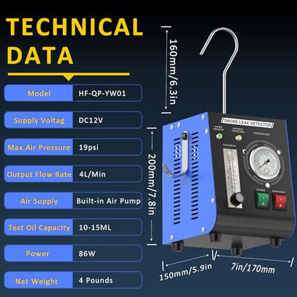 Automotive Smoke Machine, Professional Leak Detector Built-in Air Pump Flow Meter 19PSI Leak Diagnostic Tester Tool Unit Kit 12V EVAP Dual Mode for All Vehicles Pipe Systems, ATV, Boat, Motorcycle - style: Flow Meter