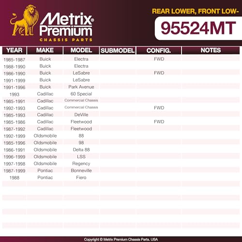 Metrix Premium Chassis Parts - 2 PC Rear Lower Ball Joint Kit Fits 85-87 Buick Electra FWD, 88-90 Electra, 86-90 LeSabre FWD, 91-99 LeSabre, 91-96 Park Avenue, 93 Cadillac 60 Special, Oldsmobile 88 - size: K5297 x2/ PAIR