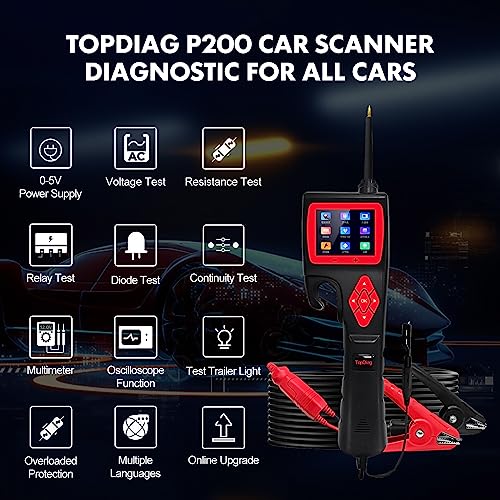 Topdiag P200 Power Circuit Probe Kit - Test Light Automotive Circuit Tester Circuit Breaker Finder Tool, Relay Tester Multimeter, Oscilloscope, Fuel Injector Tester - 9~30V - style: P200