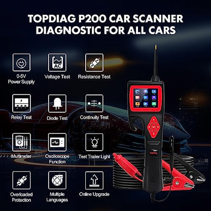 Topdiag P200 Power Circuit Probe Kit - Test Light Automotive Circuit Tester Circuit Breaker Finder Tool, Relay Tester Multimeter, Oscilloscope, Fuel Injector Tester - 9~30V - style: P200