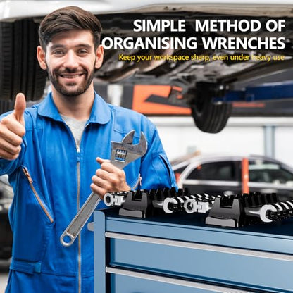 WAENLIR 48PCS Magnetic Modular Wrench Organizer Set-Tool Drawer Storage Rack with Metric&SAE Labels, Wrench Holder with Magnet, Perfect Tool Gift for Men, father, boyfriend, DIYers & Mechanics (Black) - color: Black