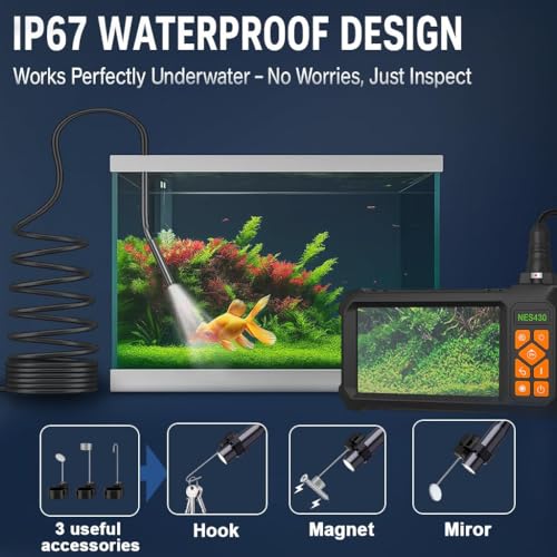 Endoscope Camera with Light, 1920P HD Borescope Inspection Camera with 4.3" IPS Screen, IP67 Waterproof with 8 LEDs & 16.5ft Semi-Rigid Snake Camera for Automotive Pipe Tools Gadgets for Men - size: 16.5FT