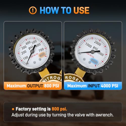 Nitrogen Regulator Kit, 4000PSI Nitrogen Shock Fill Tool with No-Loss Schrader Chuck & Gauge, for Shock Absorbers, Compatible with Dirt Bike, ATV, UTV, Honda, Kawasaki, Yamaha