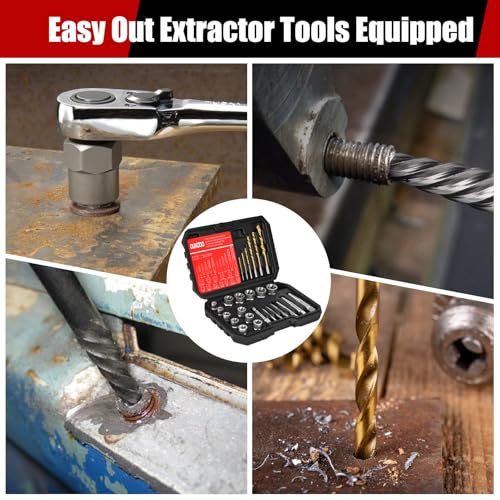 30PCS Screw Extractor Set & Bolt Extractor Set, Left Hand Drill Bit Set, Easy Out Extractor Set，Stripped Bolt Remover Tools，Cobalt HSS Steel Kit for Damaged, Rounded-Off Bolts, Screws, Nuts, Studs - size: 30PCS