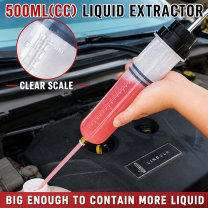 2Pc 500CC Fluid Extractor Syringe for Oil, Brake Fluid & Gasoline Transfer | Large-Capacity Syringe For Quick Oil, Fuel, Brake Fluid And Power Steering Fluid Extraction,Scale Markings - size: 2PC 500ml Oil Suction Syringe
