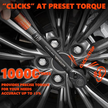 Matework 1/2 Inch Drive Click Torque Wrench, 10-180 ft.lb/13.6-244.1 Nm, ±3% High Precision Lug Nut Torque Wrench with 72 Tooth Dual-Direction for Moto, Wheel Tire and Car Repair - size: 1/2-inch (Single, 10-180 ft.lb/13.6-244.1 nm)