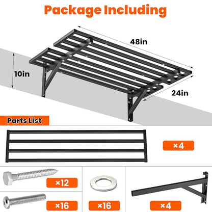 Ultrawall Heavy Duty Garage Wall Shelves, 2 x 4 ft Wall Mounted Storage Shelves, Holds Up to 800Lbs, 2Pack, Black - size: 48in