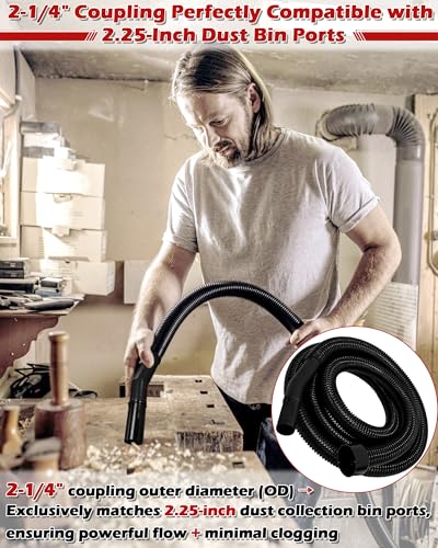 IWIWE 10FT Vacuum Hose Replacement - 2-1/4" Cuff × 1-1/4" Dia - Compatible with Shop-Vac, Craftsman 17761/17967/17965, Ridgid WD650/WD0950/WD06350 Wet Dry Vacs–Upgraded: Better Seal, Higher Durability